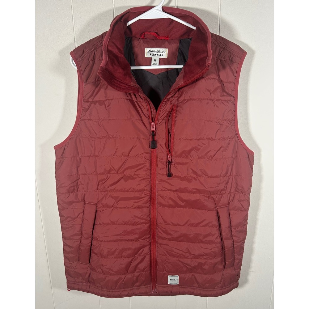 Eddie Bauer Workwear Mens Puffer Vest Red Quilted 3M Thinsulate Insulated Medium